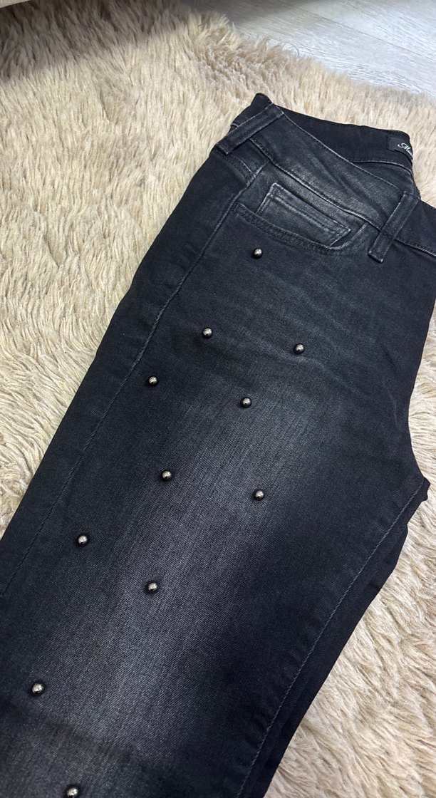 Boncuk Detaylı Siyah Denim Mavi Jeans - Görsel 2