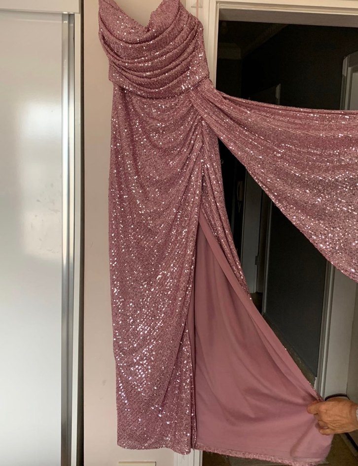 Pembe Drapeli Uzun Straplez Abiye - Görsel 3