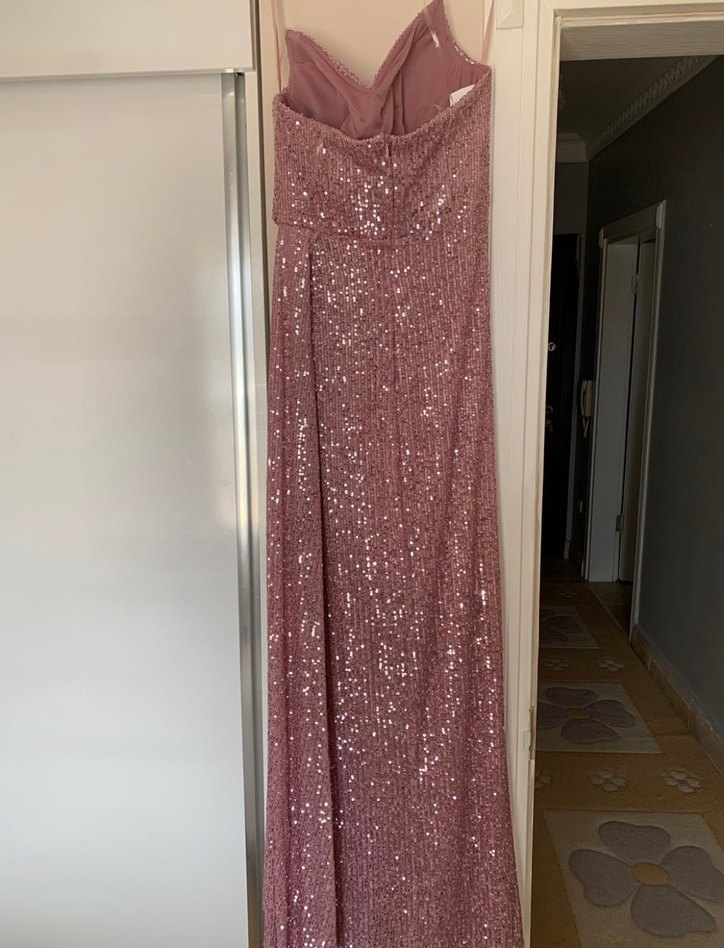 Pembe Drapeli Uzun Straplez Abiye - Görsel 2