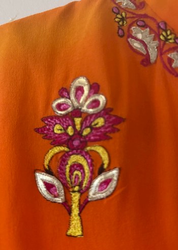 Hint - İpek Boncuk İşlemeli Uzun Turuncu Bohem Tunik - Görsel 3