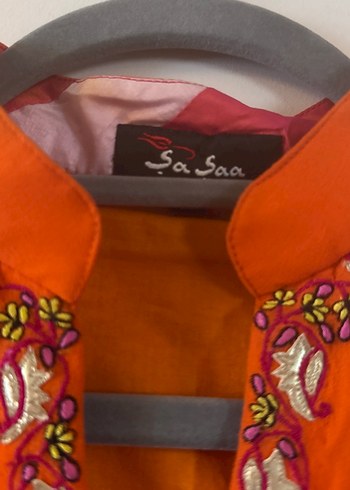 Hint - İpek Boncuk İşlemeli Uzun Turuncu Bohem Tunik - Görsel 2