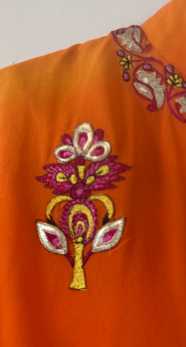 Hint - İpek Boncuk İşlemeli Uzun Turuncu Bohem Tunik - Görsel 3