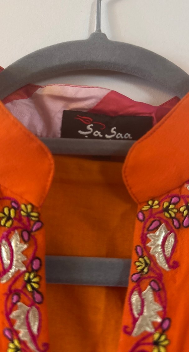 Hint - İpek Boncuk İşlemeli Uzun Turuncu Bohem Tunik - Görsel 2