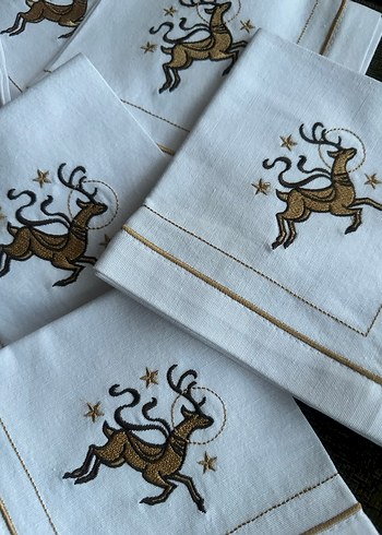 Geyik Nakışlı 6lı Servis Peçete Seti - Görsel 5