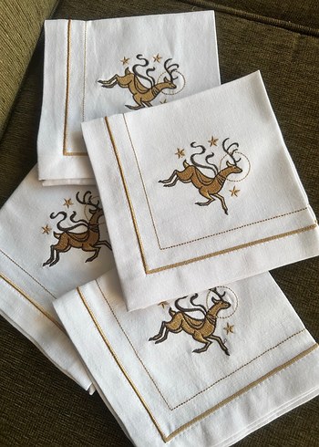 Geyik Nakışlı 6lı Servis Peçete Seti - Görsel 3