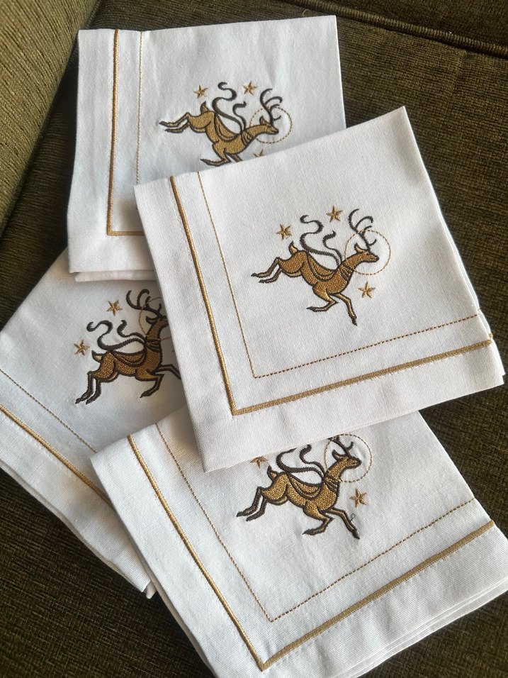 Geyik Nakışlı 6lı  Servis Peçete Seti - Görsel 3