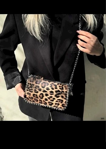 Leopar Desenli Kürklü Bej Kadın Çapraz Çanta - Görsel 2