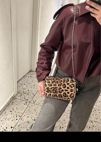 Leopar Desenli Kürklü Bej Kadın Çapraz Çanta - Görsel 3