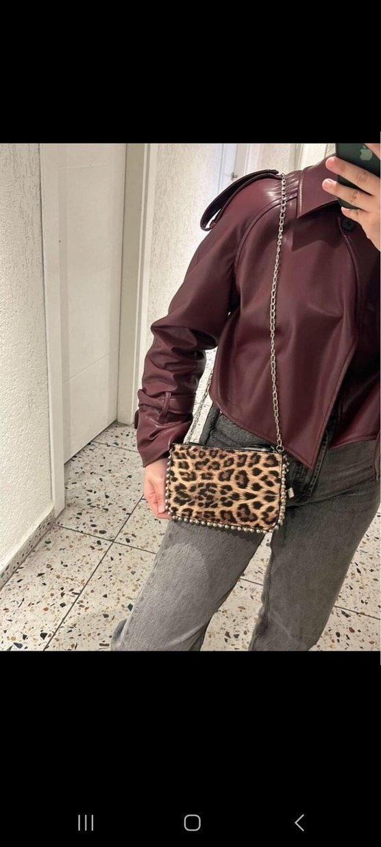 Leopar Desenli Kürklü Bej Kadın Çapraz Çanta - Görsel 3