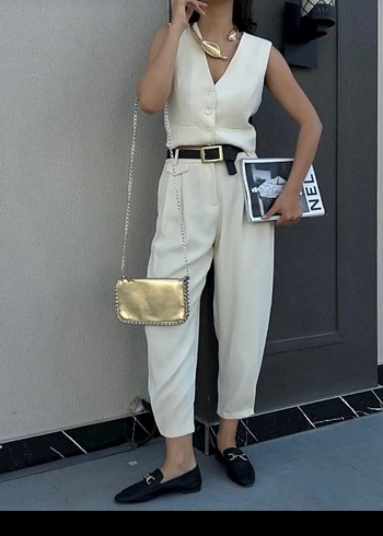 Parlak Altın Zincirli Deri Kadın Çanta - Görsel 5