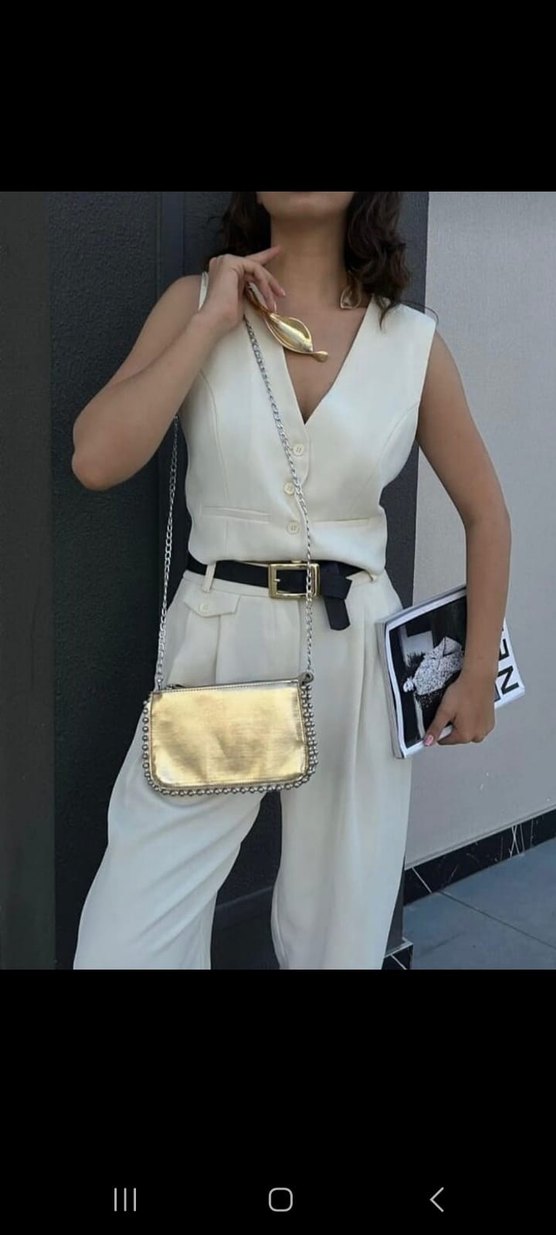 Parlak Altın Zincirli Deri Kadın Çanta - Görsel 3