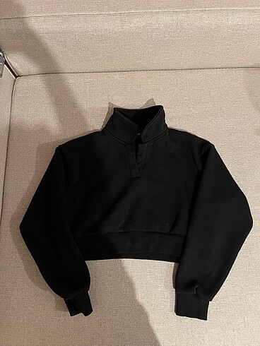 Siyah Crop V Yaka Kazak
