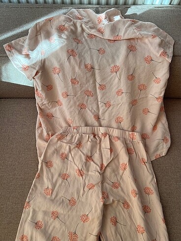xs Beden pembe Renk Penti Keten Pijama Takımı