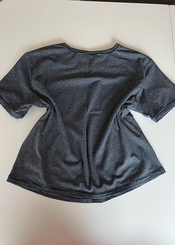 Koton Gri Crop Çizgili Tişört, Kısa Kollu, Baskılı - Görsel 2