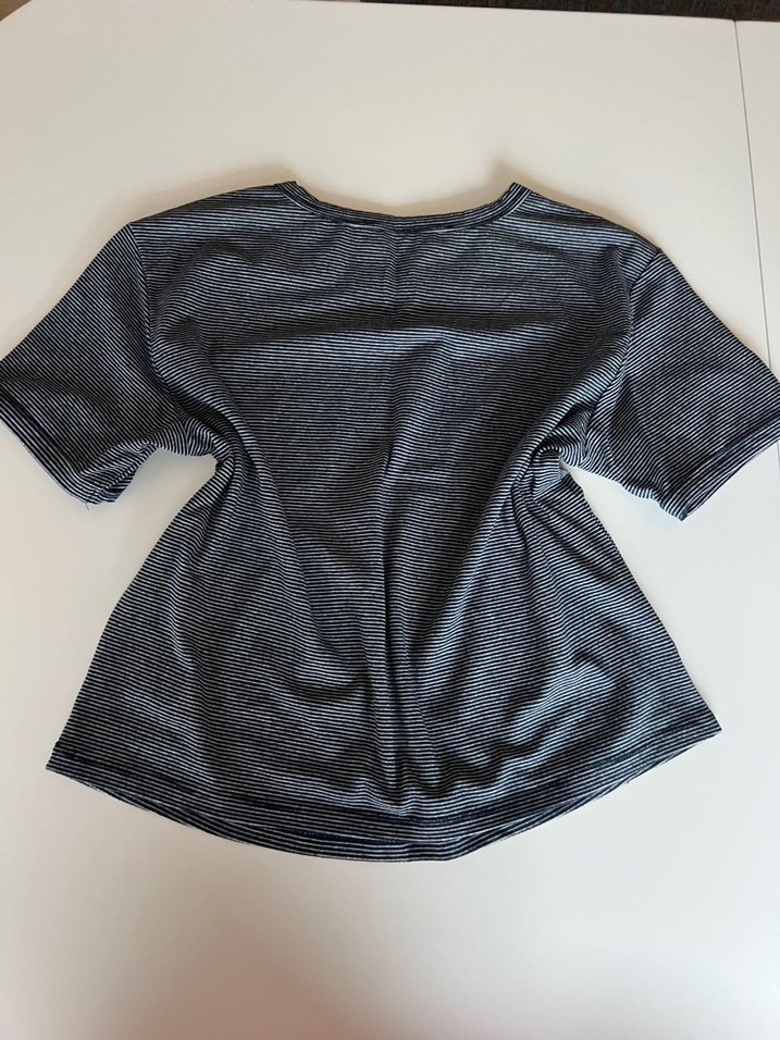 Koton Gri Crop Çizgili Tişört, Kısa Kollu, Baskılı - Görsel 2