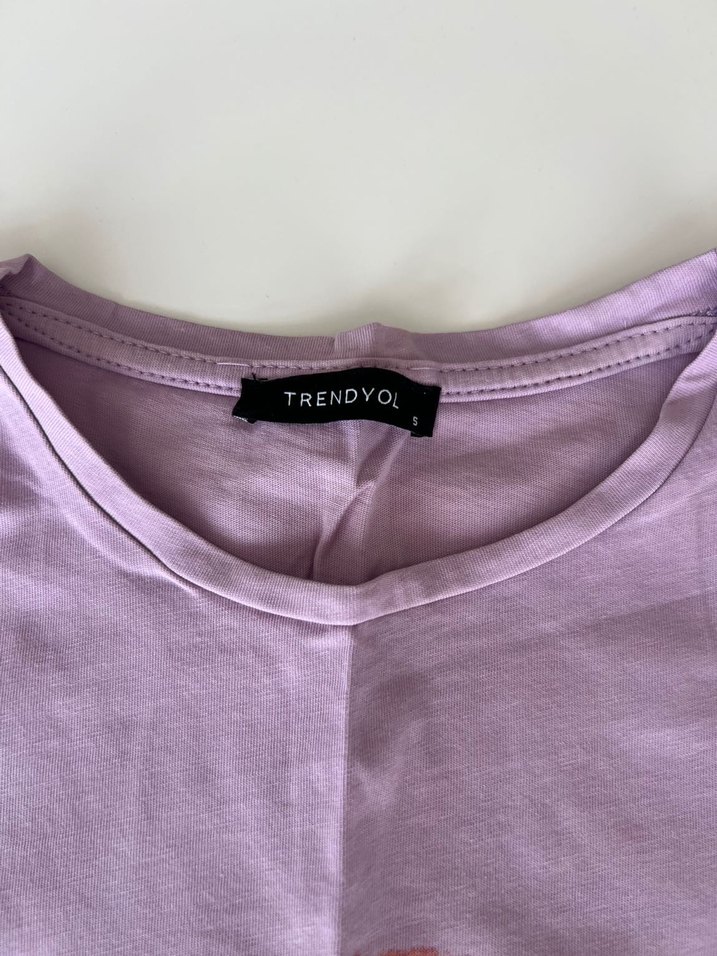 Trendyol Baskılı Mor Kadın Tişörtü, Kısa Kollu - Görsel 2