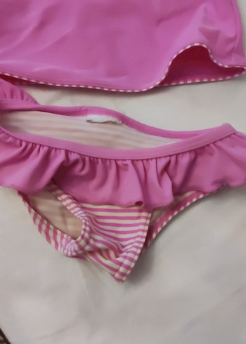6-9 Ay Beden pembe Renk Kız Çocuk Pembe Fırfırlı Kısa Kollu Mayo