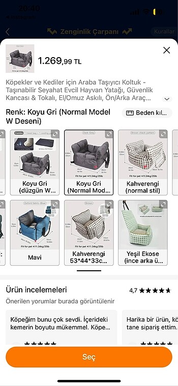  Beden Kedi köpek için araba koltuğu