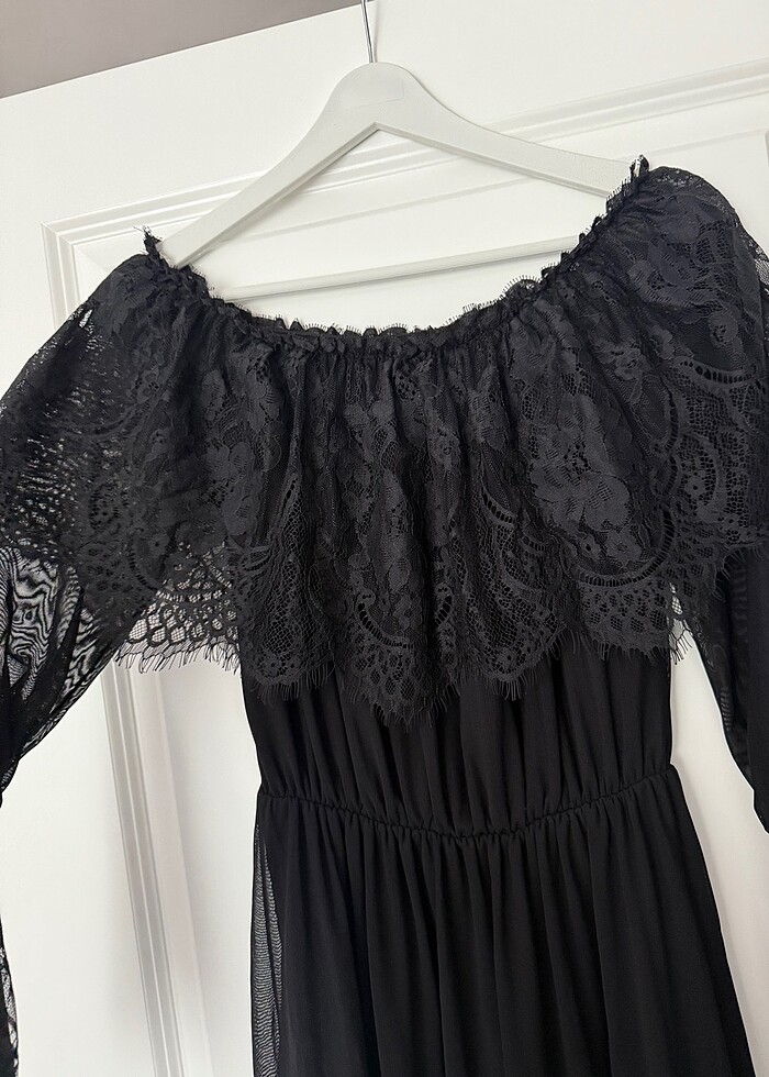 Romantik midi boy sıyah elbise - Görsel 4