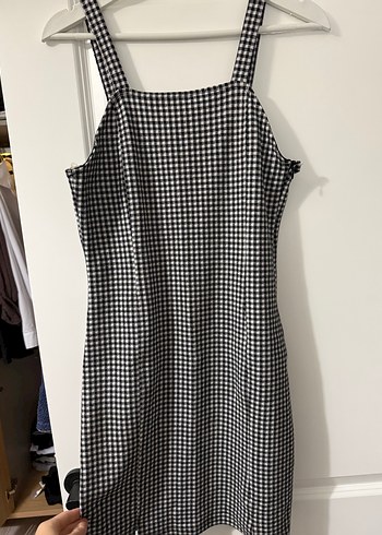 Siyah Beyaz Kareli Midi Askılı Elbise (salopet) - Görsel 4