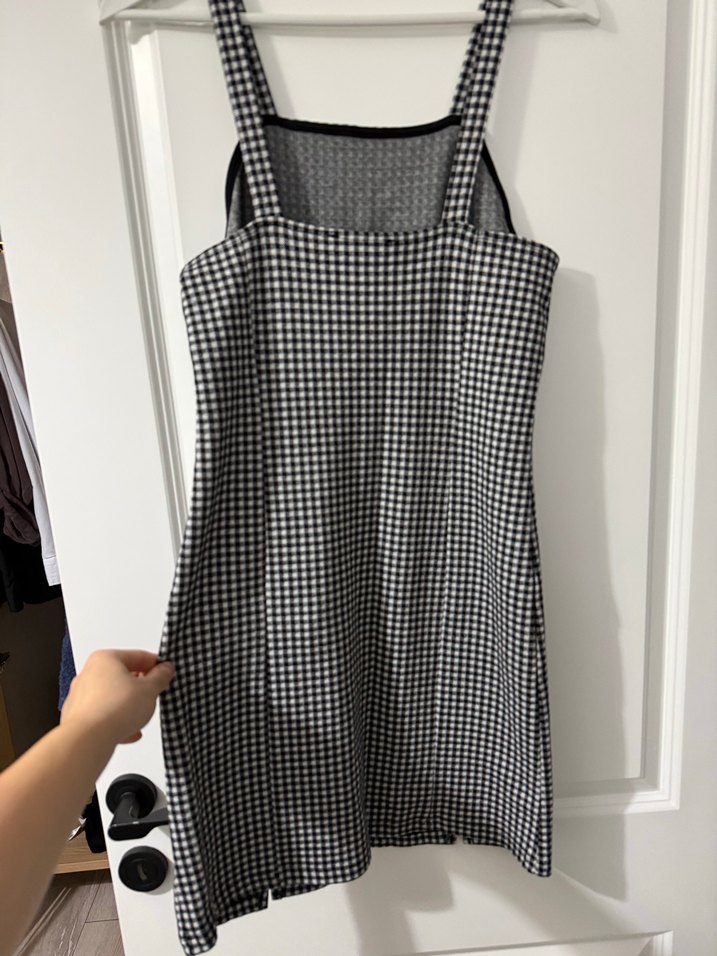 Siyah Beyaz Kareli Midi Askılı Elbise (salopet) - Görsel 2