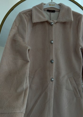 Pudra renkli Düğmeli Midi Kadın Klasik ince Kaban - Görsel 3