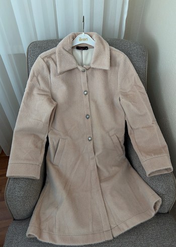 Pudra renkli Düğmeli Midi Kadın Klasik ince Kaban - Görsel 4