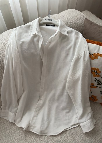 Bigdart Beyaz Keten Düğmeli Kadın Gömlek - Görsel 4