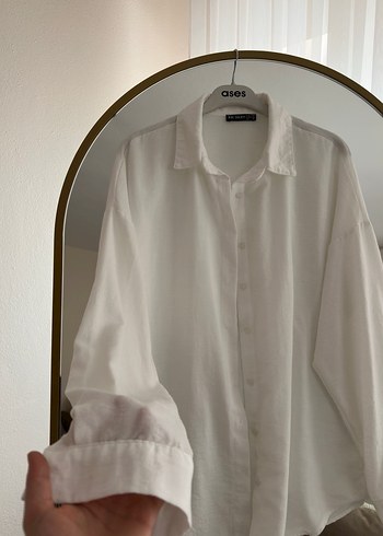 Bigdart Beyaz Keten Düğmeli Kadın Gömlek - Görsel 2