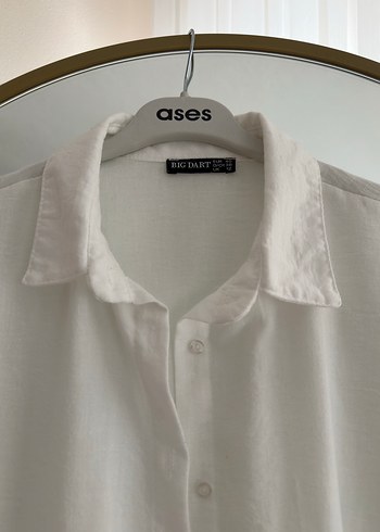 Bigdart Beyaz Keten Düğmeli Kadın Gömlek - Görsel 3