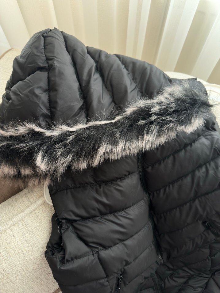 Siyah, Kürklü, şişme yelek - Görsel 3