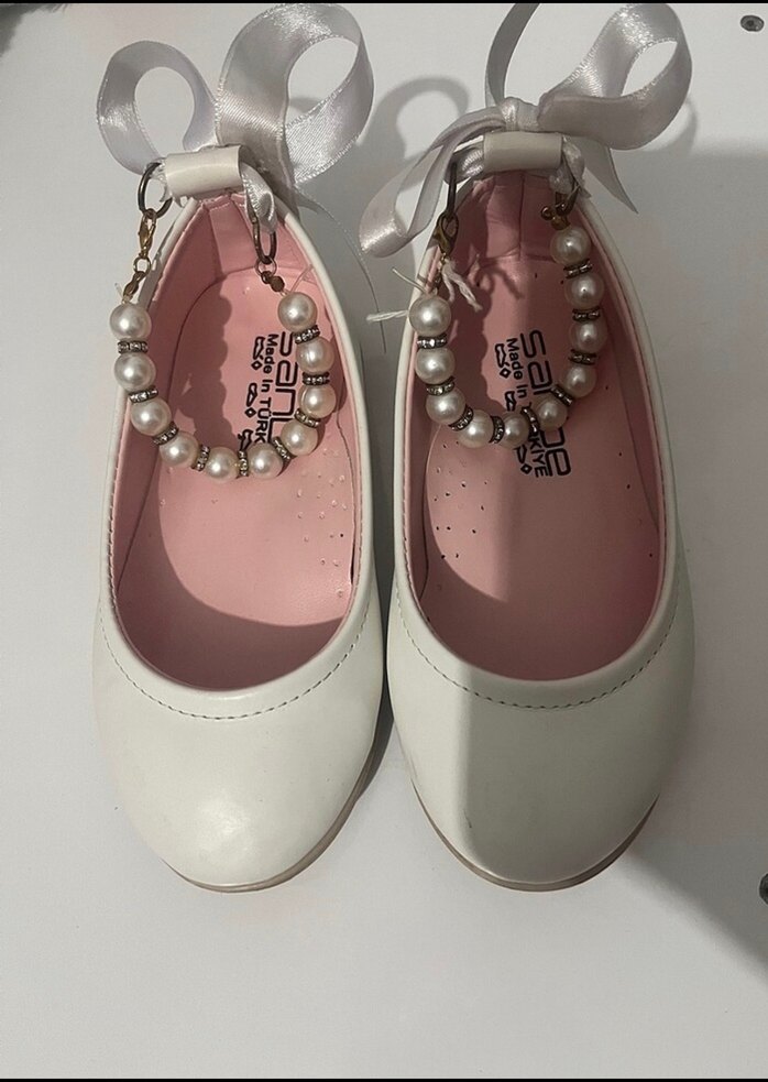 İnci Detaylı Beyaz Kız Çocuk Babet - Görsel 2