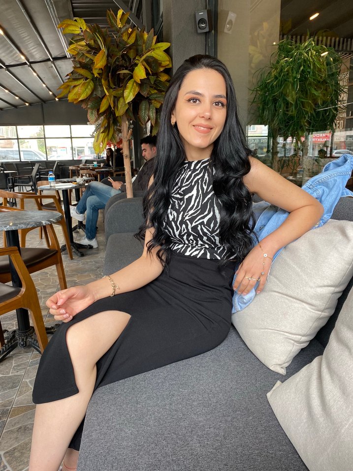 Zebra Desenli Straplez Midi Ofis eteği - Görsel 2