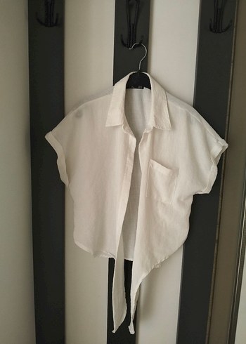 Kısa Kollu Keten Beyaz Gömlek