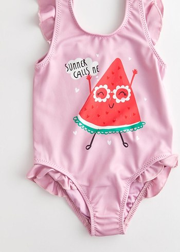 LC Waikiki Renkli Baskılı Fırfırlı Kız Çocuk Mayo