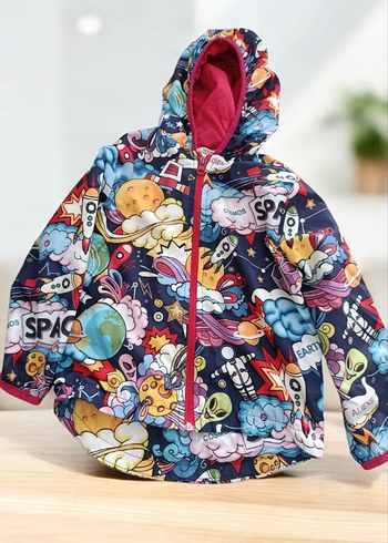 Renkli Desenli Kapüşonlu  UNİSEX yagmurluk - Görsel 3