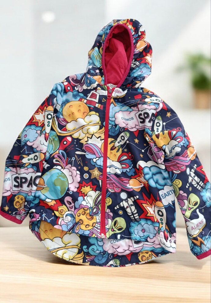 Renkli Desenli Kapüşonlu  UNİSEX yagmurluk - Görsel 3