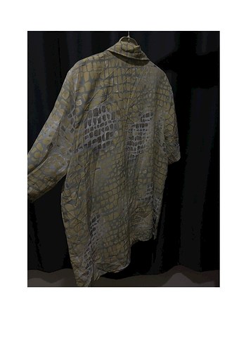 Gri Bağlama Desenli Kısa Kollu Keten Gömlek - Görsel 2