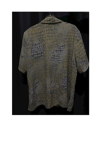 Gri Bağlama Desenli Kısa Kollu Keten Gömlek - Görsel 3