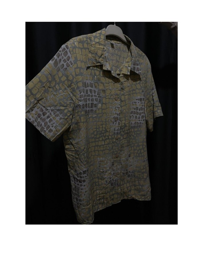 Gri Bağlama Desenli Kısa Kollu Keten Gömlek - Görsel 5