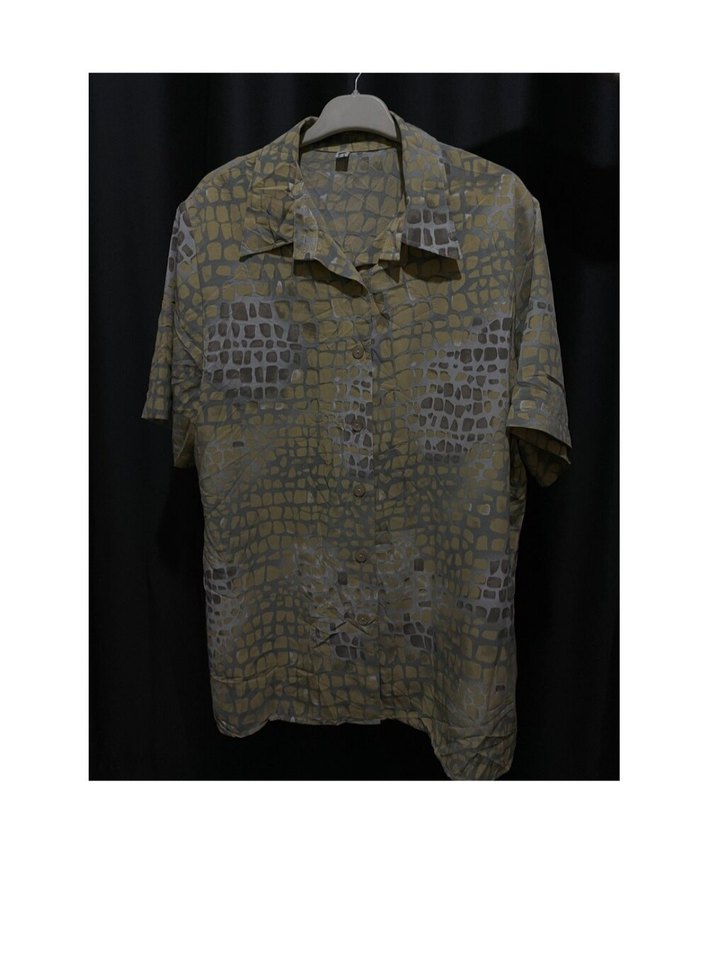 Gri Bağlama Desenli Kısa Kollu Keten Gömlek - Görsel 4