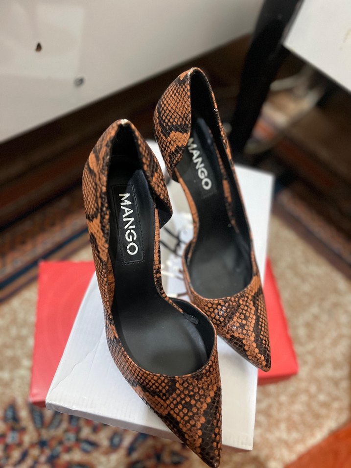 Kahverengi Yılan Desenli Stiletto Topuklu - Görsel 3