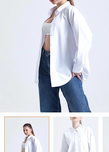 Düğmeli Beyaz Kadın Gömlek - Görsel 2