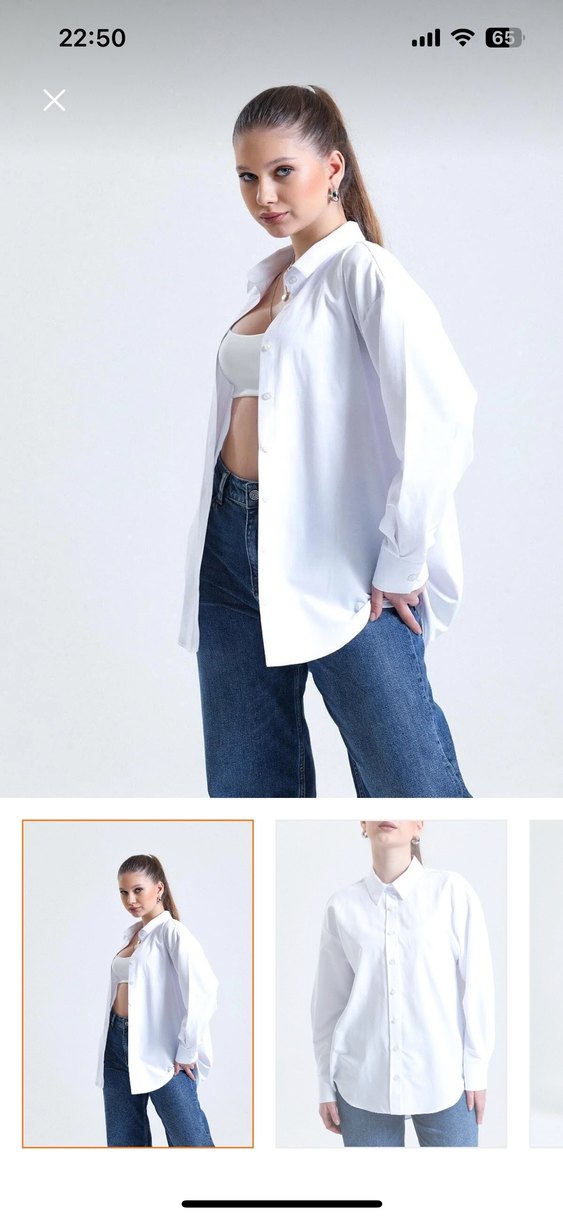 Düğmeli Beyaz Kadın Gömlek - Görsel 2