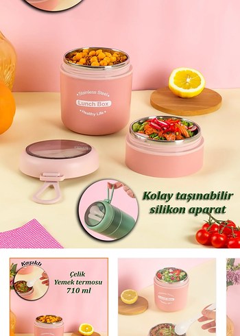 Pembe Paslanmaz Çelik Yemek Kabı - Görsel 3