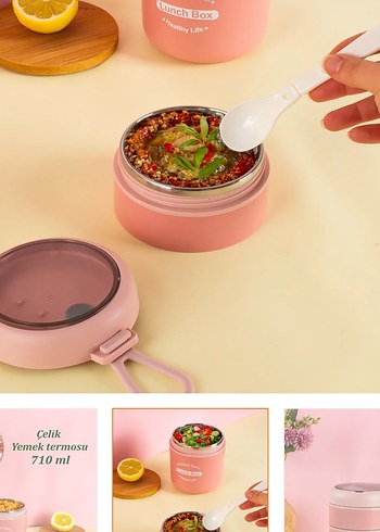 Pembe Paslanmaz Çelik Yemek Kabı - Görsel 2