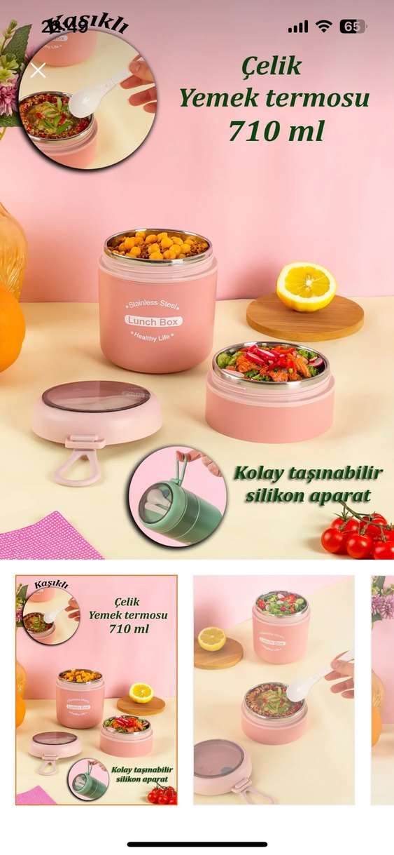 Pembe Paslanmaz Çelik Yemek Kabı - Görsel 3