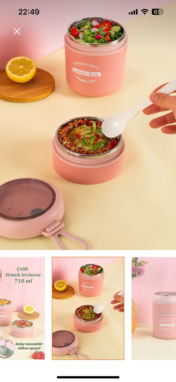 Pembe Paslanmaz Çelik Yemek Kabı - Görsel 2