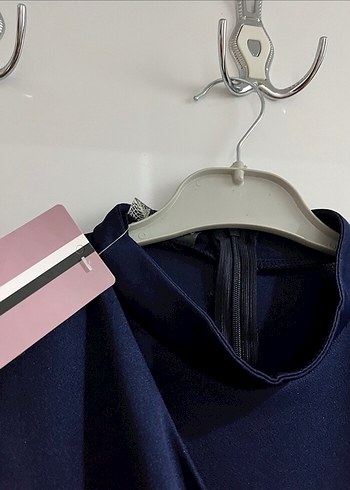 Lacivert Drapeli Uzun Kol Elbise - Görsel 3