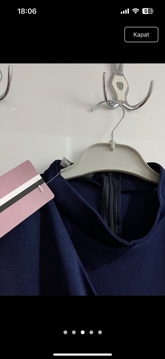 Lacivert Drapeli Uzun Kol Elbise - Görsel 3